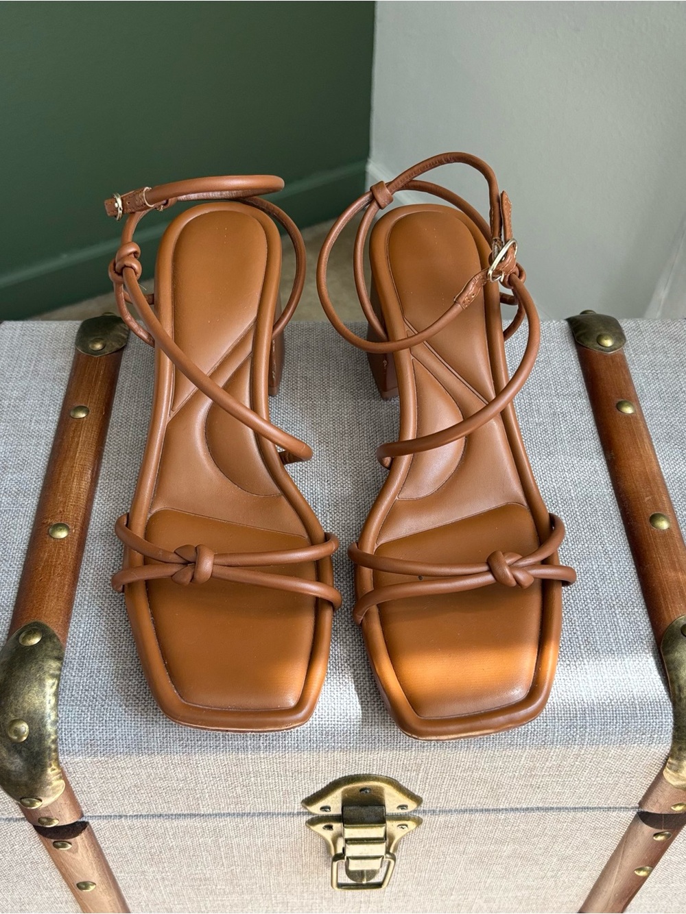 Marc Fisher Tan Strappy Block Heel Sandals - Picture 2 of 3